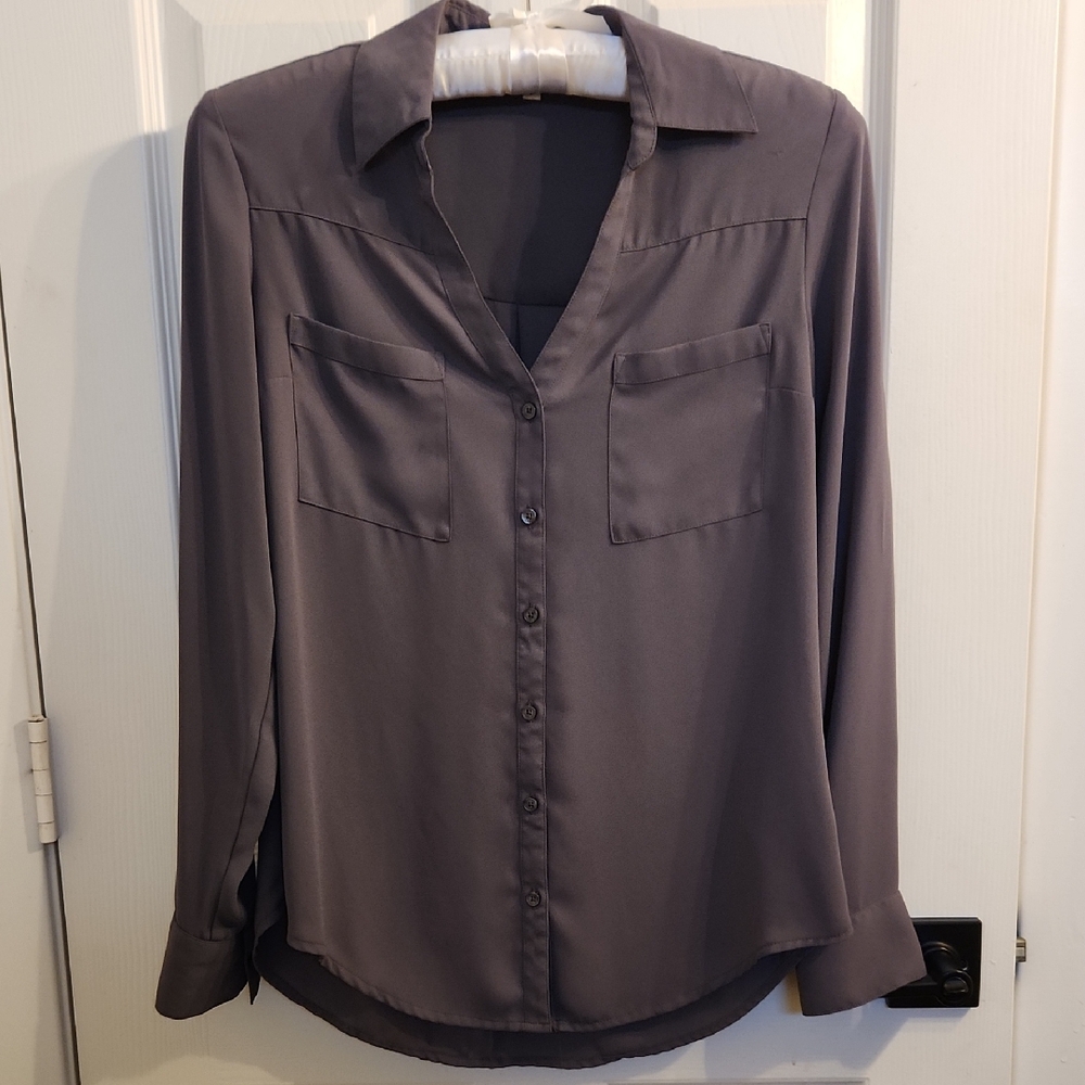 Express Gray Long Sleeve Button Down Shirt